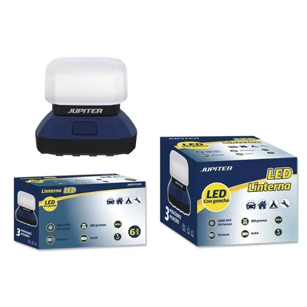 Jupiter Linterna Camping LED CREE-XPE 150lm - 3 Intensidades - Resistencia IPX4 - Funciona con 4 Pil