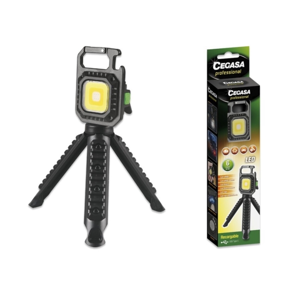Cegasa Profesional Linterna Mini con Tripode COB hasta 670lm - Luz Blanca, Amarilla, Blanca y Amaril