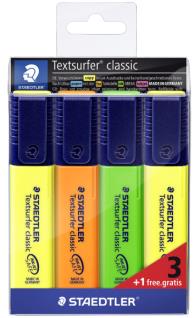 Staedtler Textsurfer Classic 364 Pack de 4 Marcadores Fluorescentes - Secado Rapido - Trazo 1 - 5mm 