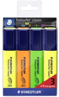 Staedtler Textsurfer Classic 364 Pack de 4 Marcadores Fluorescentes - Secado Rapido - Trazo 1 - 5mm 