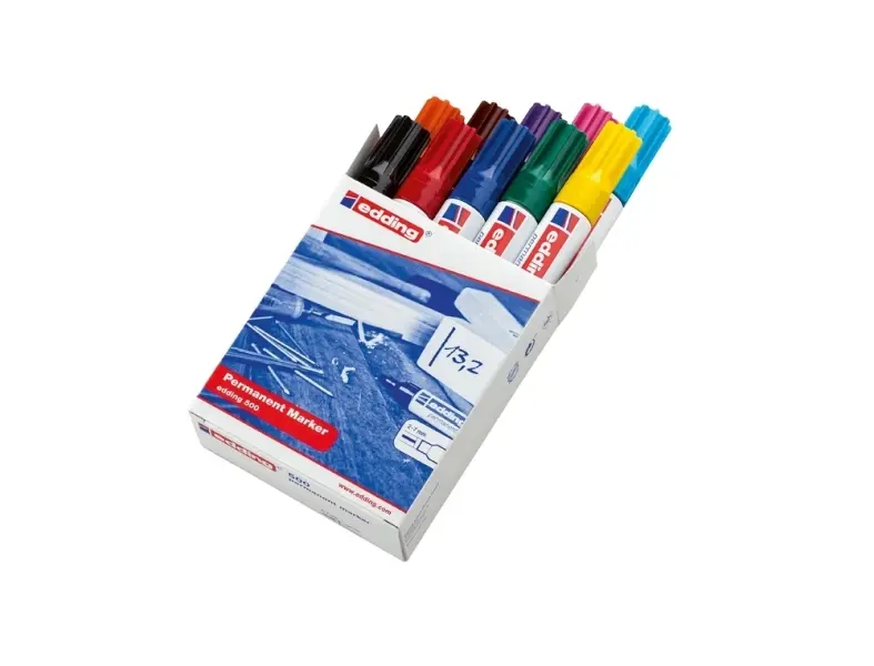 Edding 500 Pack de 10 Rotuladores Permanentes - Punta Biselada - Trazo entre 2 y 7mm - Recargable - 