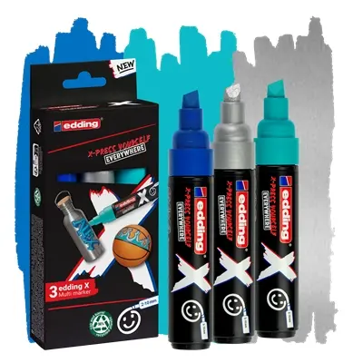 Edding X 6900 Oceano Pack de 3 Rotuladores Multisuperficie Permanentes de Tinta Opaca - Punta Bisela