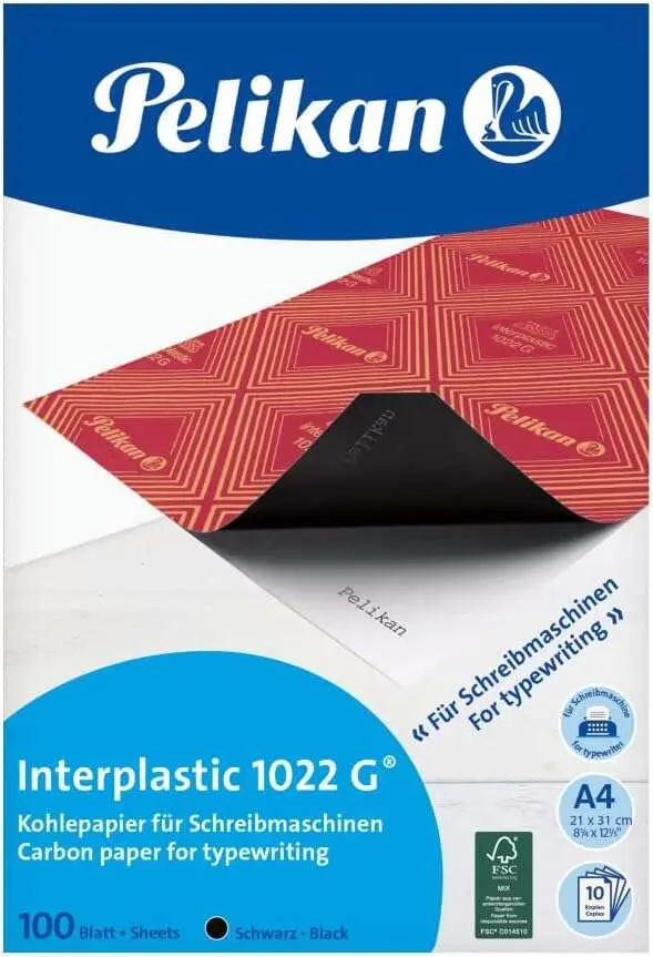 Pelikan Paquete de 100 Papel Carbon Interplastic 1022G - 100 Folios - Alta Calidad - Facil de Usar -