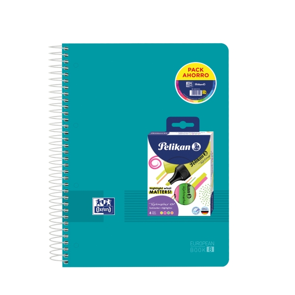 Oxford Europeanbook 8 Live & Go Pack de Cuaderno Espiral A4+ 160 Hojas Cuadricula 5x5 + 4 Marcadores