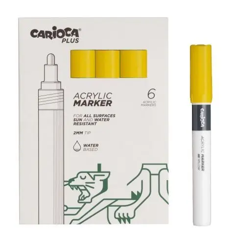 Carioca Plus Pack de 6 Marcadores Acrilicos - Punta 2mm - Color Amarillo