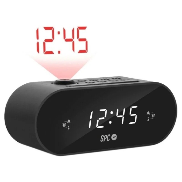 SPC Frodi Max Radio Despertador con Proyeccion - Pantalla LED con Brillo Regulable - Boton Snooze - 