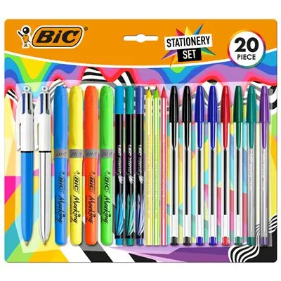 Bic Escritura Multicolor Pack de 20 Piezas Variadas - 6 Bic Cristal Original, 2 Bic Cristal Fun, 2 B