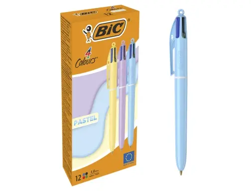 Bic 4 Colours Pastel Boligrafo de Bola Retractil - Punta Media de 1.0mm - Tinta con Base de Aceite -
