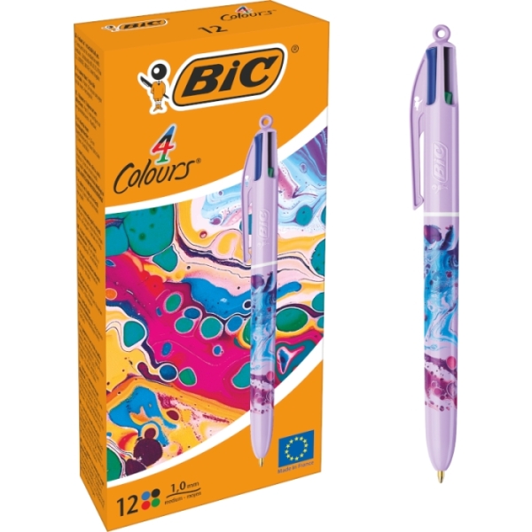 Bic 4 Colours Decors Hydro Boligrafo de Bola Retractil - Punta Media de 1.0mm - Tinta con Base de Ac