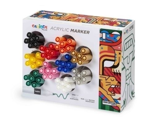 Carioca Plus Expositor con 60 Marcadores Acrilicos - Punta 2mm - Tinta Acrilica Super Pigmentada - 1