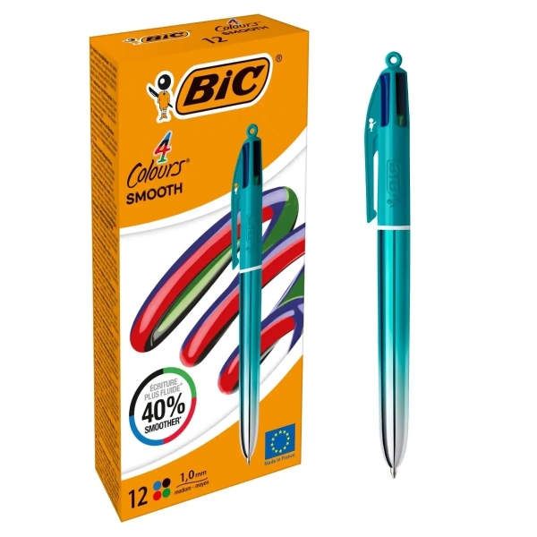 Bic 4 Colours Smooth Gradient Verde Boligrafo de Bola Retractil - Punta Media de 1.0mm - Escritura u