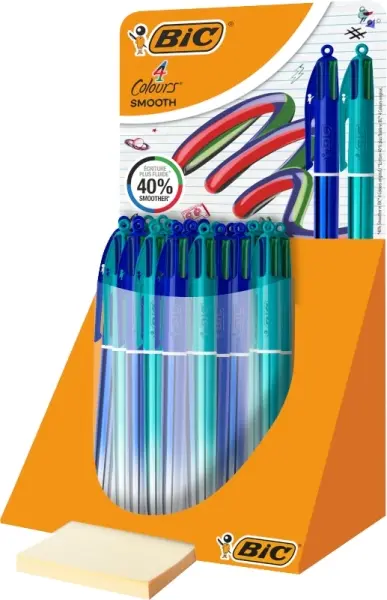 Bic 4 Colours Smooth Gradient Expositor de 30 Boligrafos de Bola Retractil - Punta Media de 1.0mm - 