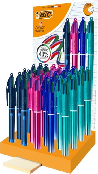 Bic 4 Colours Smooth Gradient y Drop Expositor de 36 Boligrafos de Bola Retractil - Punta Media de 1