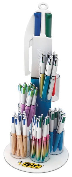 Bic 4 Colours Expositor de 60 Boligrafos de Bola Retractiles - Punta Media de 1.0mm - Tinta con Base