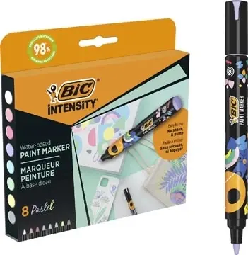 Bic Intensity Pack de 8 Marcadores de Pintura - Punta Media - Tinta con Base de Agua - 98% de Materi