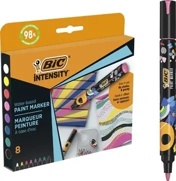 Bic Intensity Pack de 8 Marcadores de Pintura - Punta Media - Tinta con Base de Agua - 98% de Materi