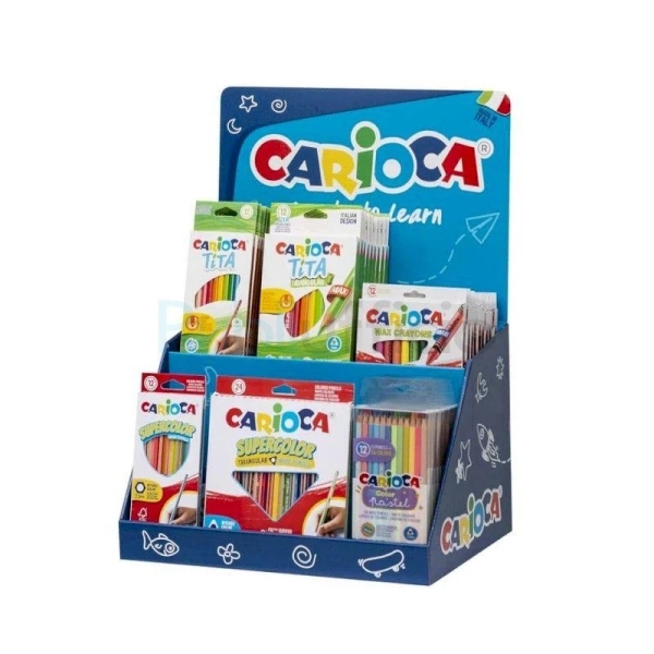 Carioca Expositor Lapices de Colores Incluye 12 Tita Box 12uds, 12 Tita Triangular Box 24uds, 4 Maxi