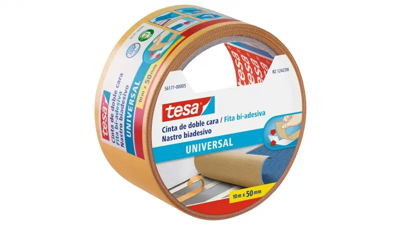 Tesa Universal Cinta Adhesiva Doble Cara 50mm x 10 Metros - Para Fijar Moquetas en Diferentes Superf