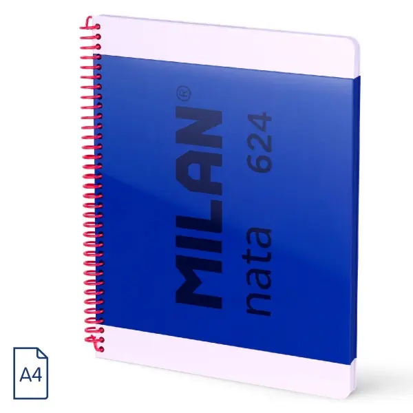 Milan Nata 624 Cuaderno Espiral Formato A4 Liso - 80 Hojas de 95 gr/m2 - Microperforado, 4 Taladros 