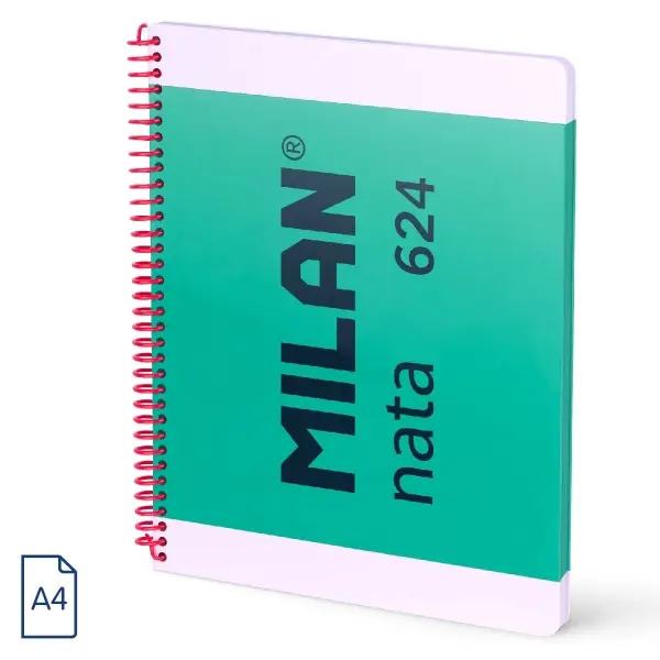 Milan Nata 624 Cuaderno Espiral Formato A4 Liso - 80 Hojas de 95 gr/m2 - Microperforado, 4 Taladros 