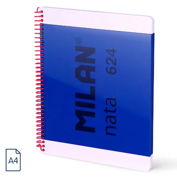 Milan Nata 624 Cuaderno Espiral Formato A4 Pautado 7mm - 80 Hojas de 95 gr/m2 - Microperforado, 4 Ta