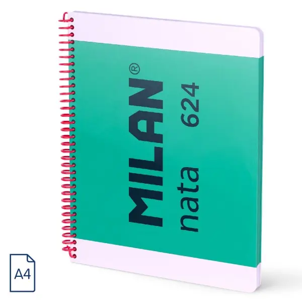 Milan Nata 624 Cuaderno Espiral Formato A4 Pautado 7mm - 80 Hojas de 95 gr/m2 - Microperforado, 4 Ta