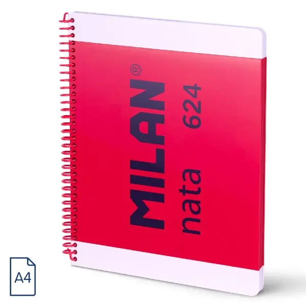 Milan Nata 624 Cuaderno Espiral Formato A4 Pautado 7mm - 80 Hojas de 95 gr/m2 - Microperforado, 4 Ta