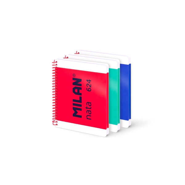 Milan Nata 624 Pack de 3 Cuadernos Espiral Formato A5 Lisos - 80 Hojas de 95 gr/m2 - Microperforado,
