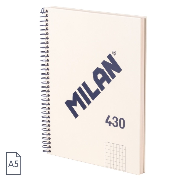 Milan Serie 1918 Cuaderno Espiral Formato A5 Cuadricula 5x5mm - 80 Hojas de 95 gr/m2 - Microperforad