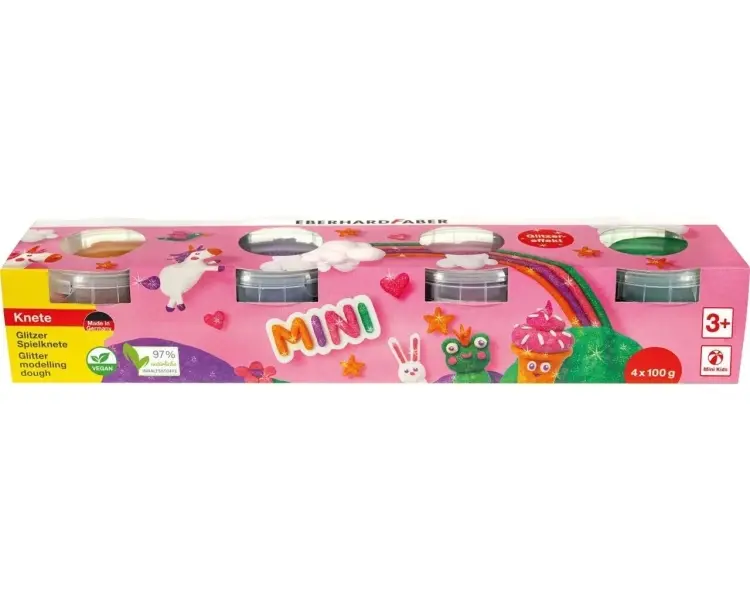Eberhard Faber Mini Kids Pack con 4 Botes 100gr de Pasta de Modelar - 97% Ingredientes Naturales - C