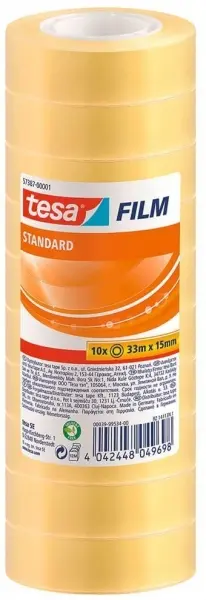 Tesa Tesafilm Standard Pack de 10 Cintas Autoadhesivas Transparentes 15mmx33m - Buena Adherencia y A