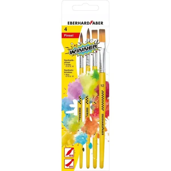 Eberhard Faber Winner Pack con 4 Pinceles de Pelo Sintetico Tama�os 4, 6, 8, 12 - Virola de Aluminio