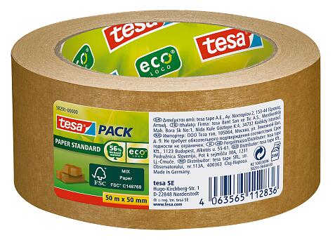 Tesa Tesapack Paper Standard Cinta Adhesiva de Papel 50mmx50m - Hecho con 56% de Materiales Biodegra