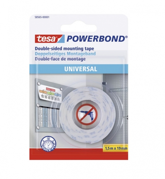 Tesa Powerbond Cinta Adhesiva Doble Cara 19mm x 1.5 Metros - Para Fijacion Segura y Rapida de Objeto