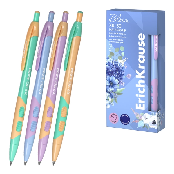 Erichkrause Bloom XR-30 Matic&Grip Pastel Boligrafo Retractil - Punta de Bola 0.7mm - Trazo de 0.35m