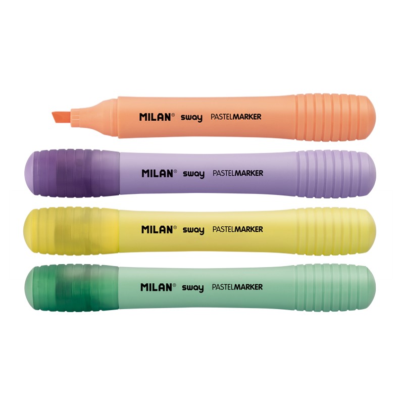Milan Sway Expositor de 7 Packs de 4 Marcadores Pastel - Punta Biselada 2 - 4mm -  Ideal para Subray