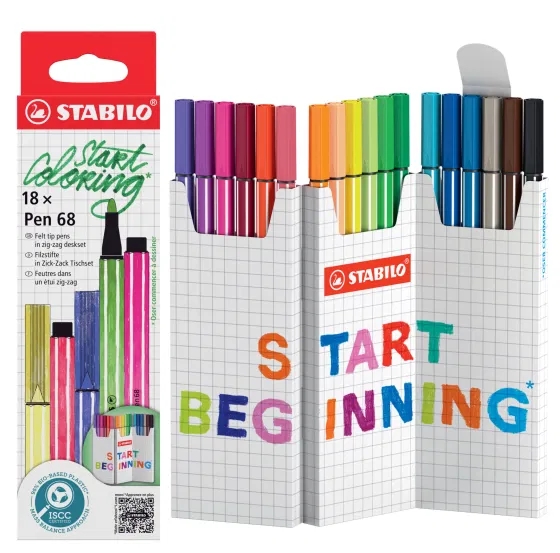 Stabilo Pen 68 Pack de 18 Rotuladores de Punta de Fibra - Trazo de 1mm aprox. - Tinta con Base de Ag