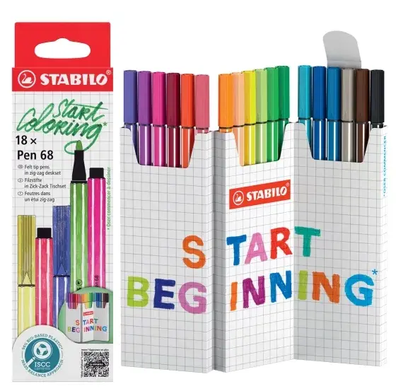 Stabilo Pen 68 Pack de 18 Rotuladores de Punta de Fibra - Trazo de 1mm aprox. - Tinta con Base de Ag