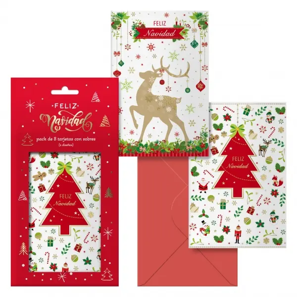 Dohe Caramelo Pack de 8 Tarjetas de Felicitacion Navide�a con Sobre - 2 Modelos Distintos - Tama�o 1