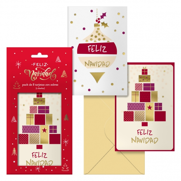 Dohe Glytter Pack de 8 Tarjetas de Felicitacion Navide�a con Sobre - 2 Modelos Distintos - Tama�o 12