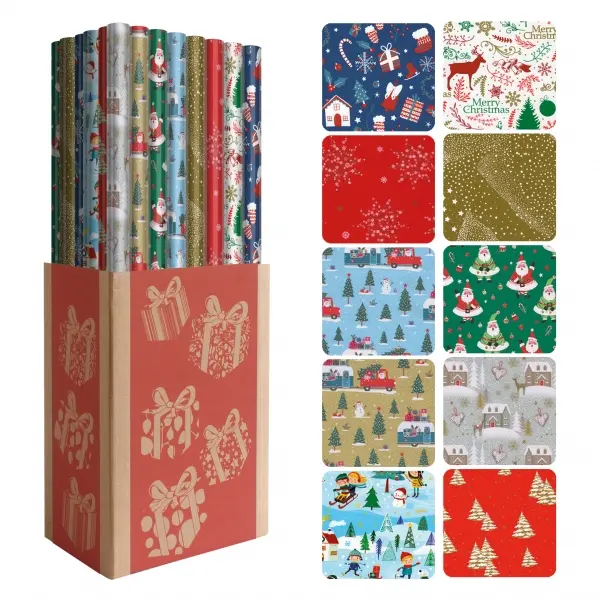 Dohe Navidad Expositor de 50 Rollos de Papel Regalo - 10 Dise�os Diferentes - 5 Rollos por Dise�o - 