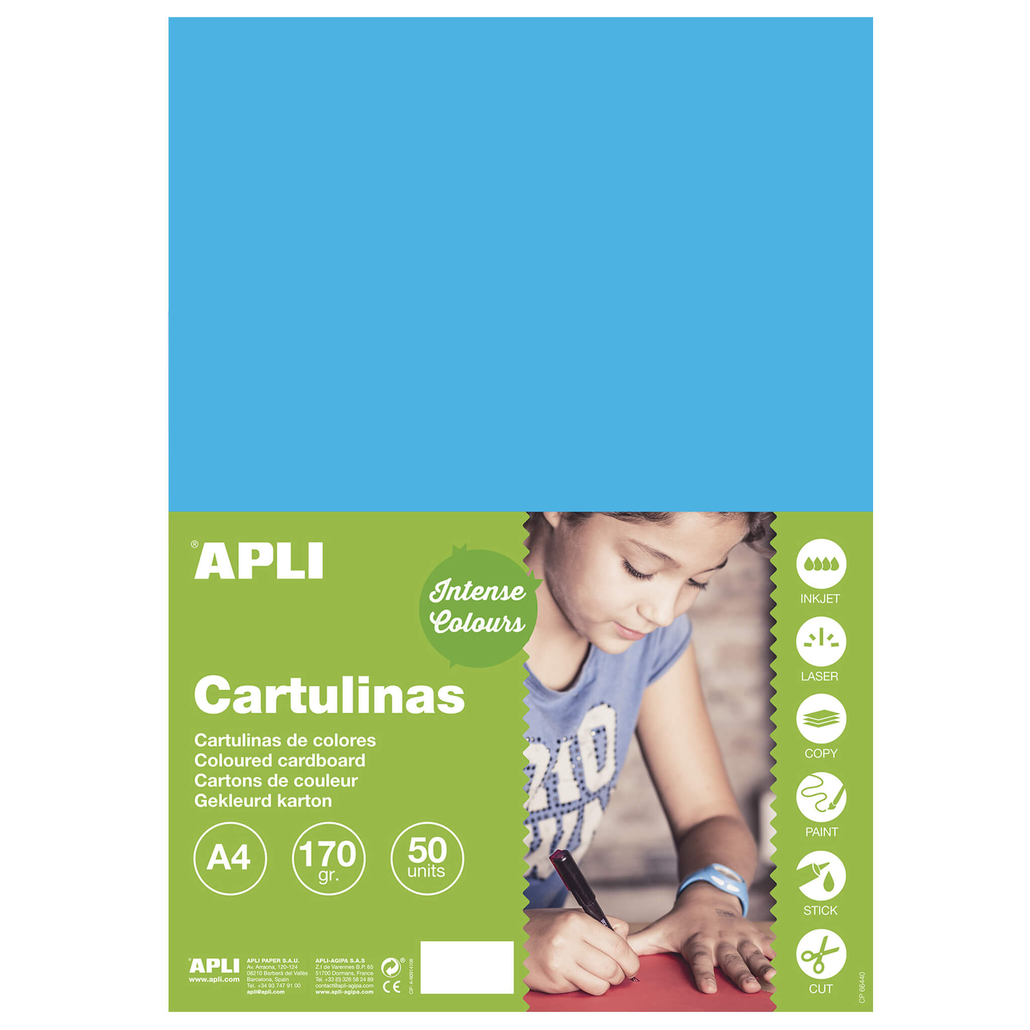 Apli Cartulina Azul Medio A4 170g 50 Hojas