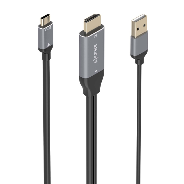 Aisens Cable Conversor Aluminio HDMI V2.0 a USB-C 4K@60Hz - HDMI/M+USB-A/M-USB-C/M - 1.8m - Color Gr