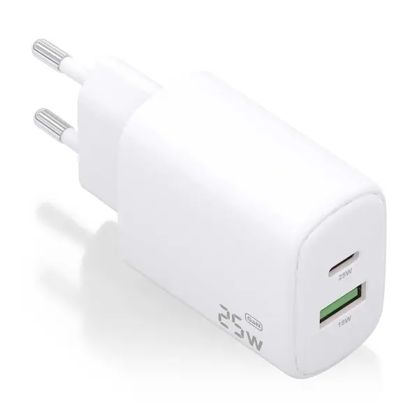Aisens Cargador 25W - 1xUSB-C PD3.0 - 1xUSB-A QC3.0 - Color Blanco