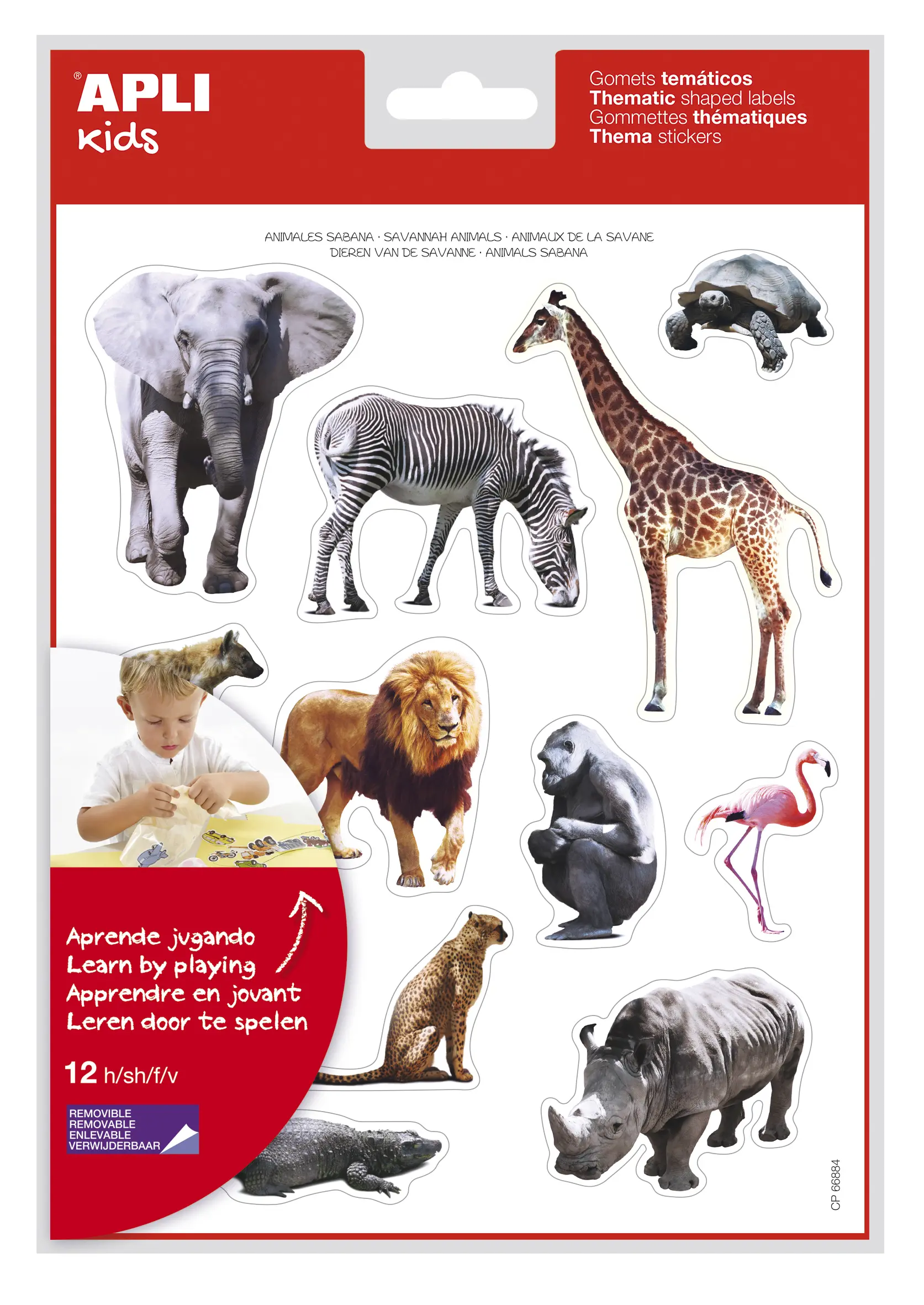 Apli Gomets Tematicos Realistas Animales Sabana - 144 Gomets - Adhesivo Removible - Ideal para Desar