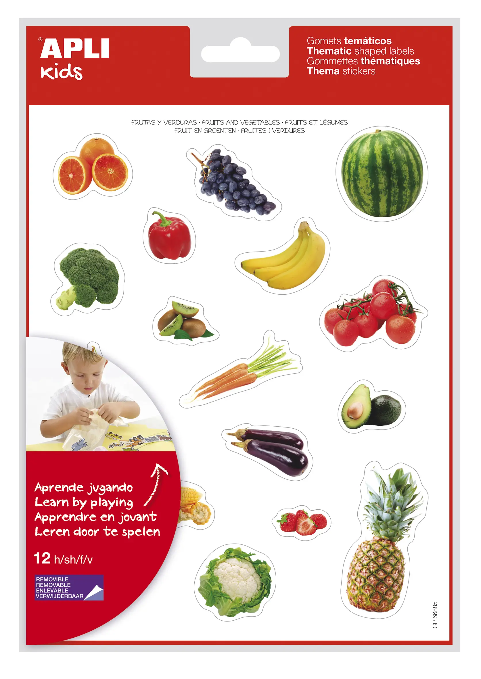 Apli Gomets Tematicos Realistas Alimentos del Huerto - 216 Gomets - Adhesivo Removible - Ideal para 