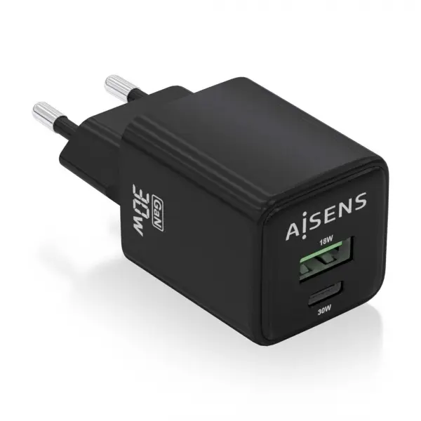 Aisens Cargador Gan USB-C 30W - Alta Eficiencia Energetica - Tecnologia AI para Carga Rapida - Multi