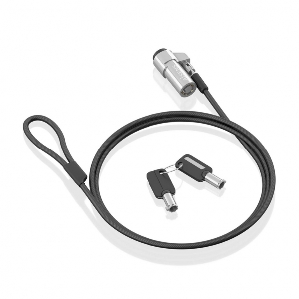 Aisens Cable de Seguridad de Acero con Cerradura de Llave - Compatible con Ranura Nano 2.5x6mm - Rev