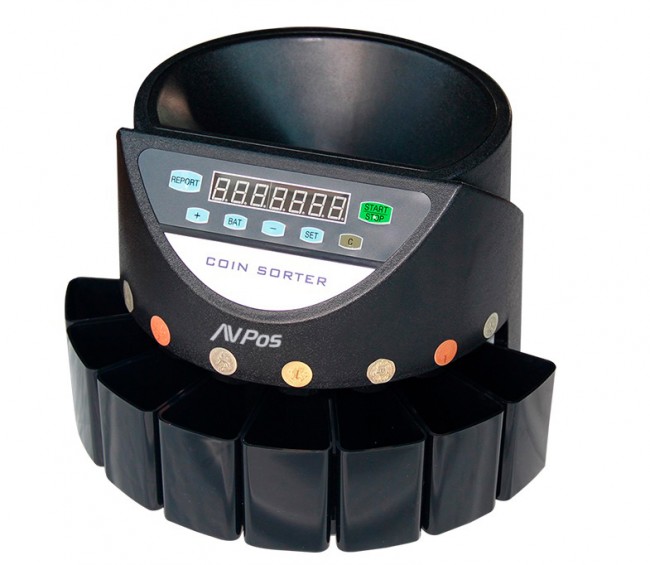 AVPos Contador/Clasificador de Monedas  CCM6 - Monedas Desde 1 Centimo Hasta 2 Euros - Color Negro