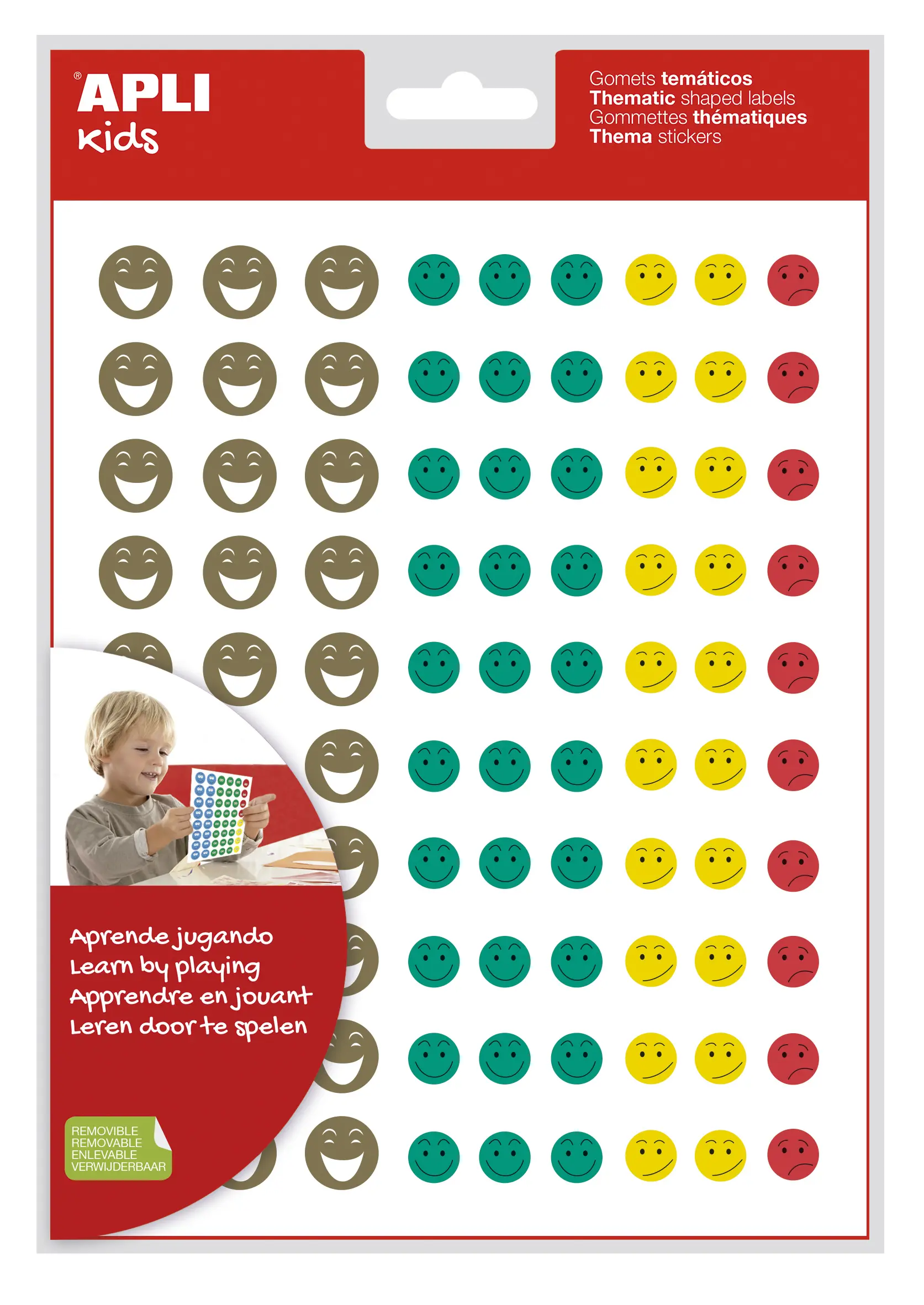 Apli Gomets Cara Feliz Mini - 4 Estilos de Cara Diferentes - 1080 Gomets por Bolsa - Adhesivo Removi